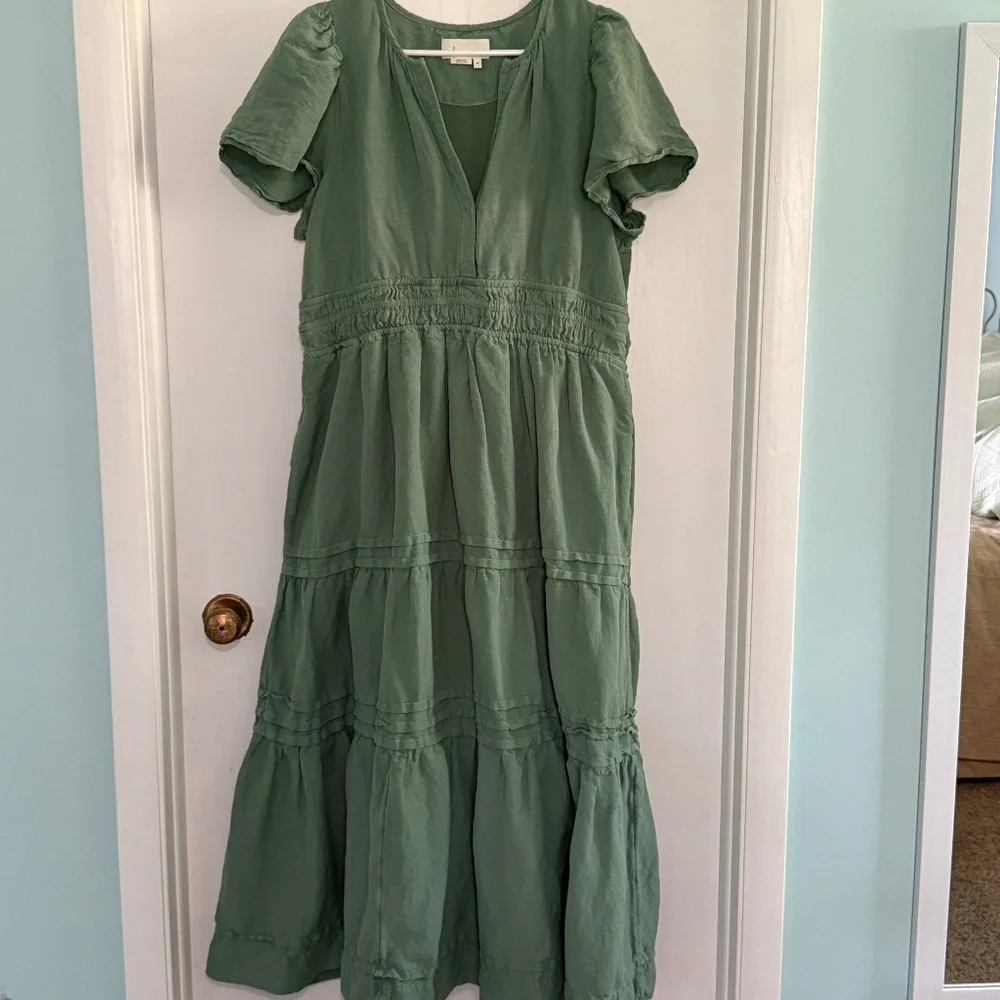 Green Sage Anthropologie Somerset Linen Blend Maxi Dress XL - Picture 2 of 7